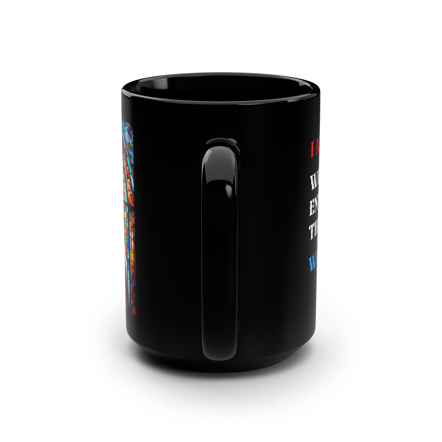JESUS COFFEE MUG - John 10:9, Jesus Said I AM Stained-Glass Collection, 15 oz, black