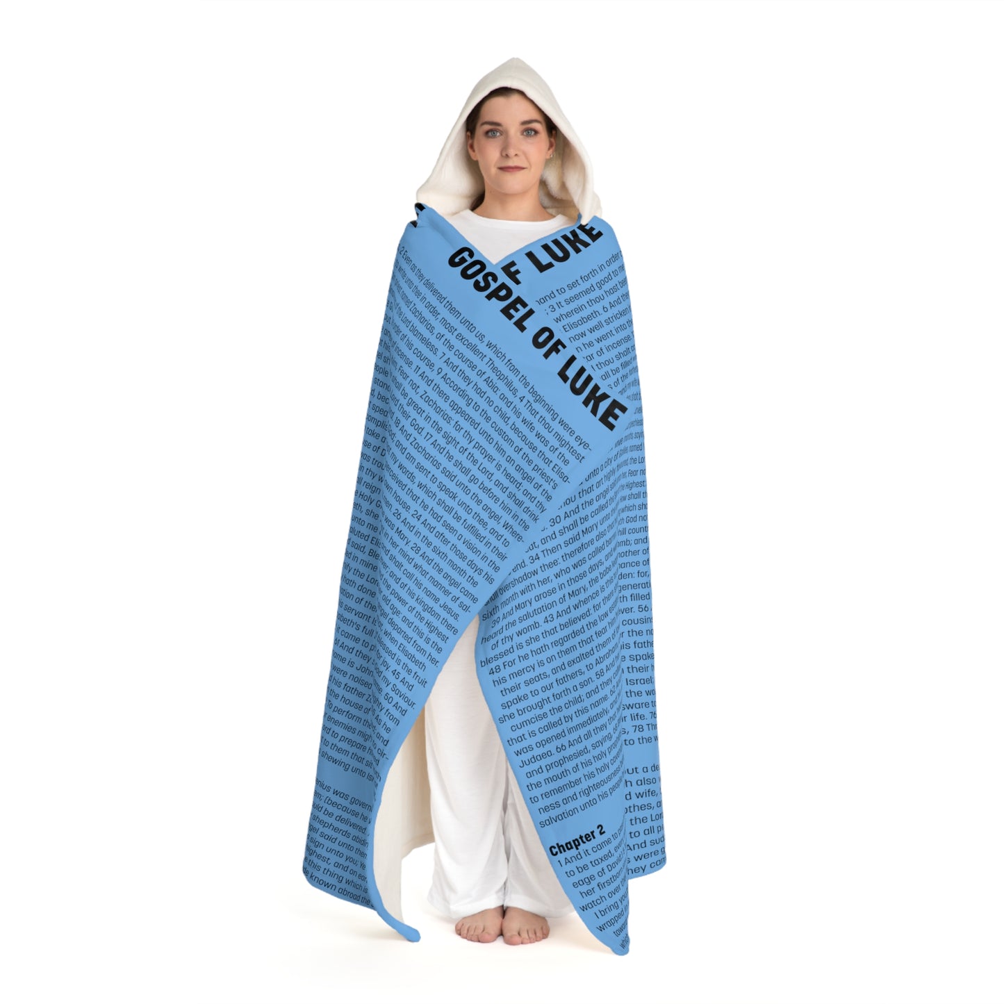 Hooded Blanket, Sky Blue, Gospel of Luke.