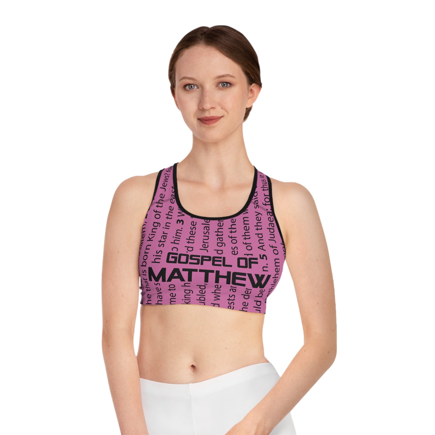 Gospel of Matthew Sports Bra, Inspirational Activewear, Fitness Gear for Women, Bible Verse Workout Top, Christian Sportswear, Gift for Her