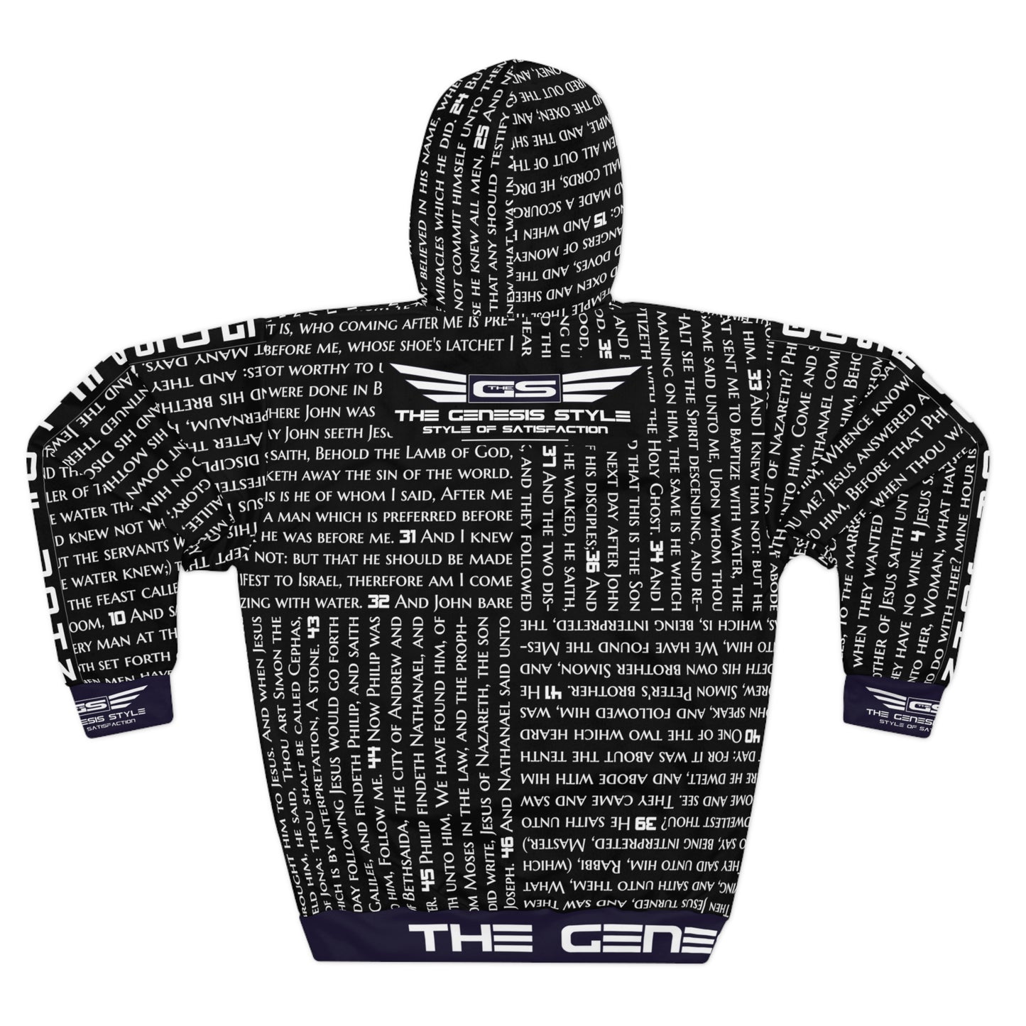 Gospels Pullover Hoodie, in Black Color, with Gospel of John Print, from "Four Gospels" Collection.