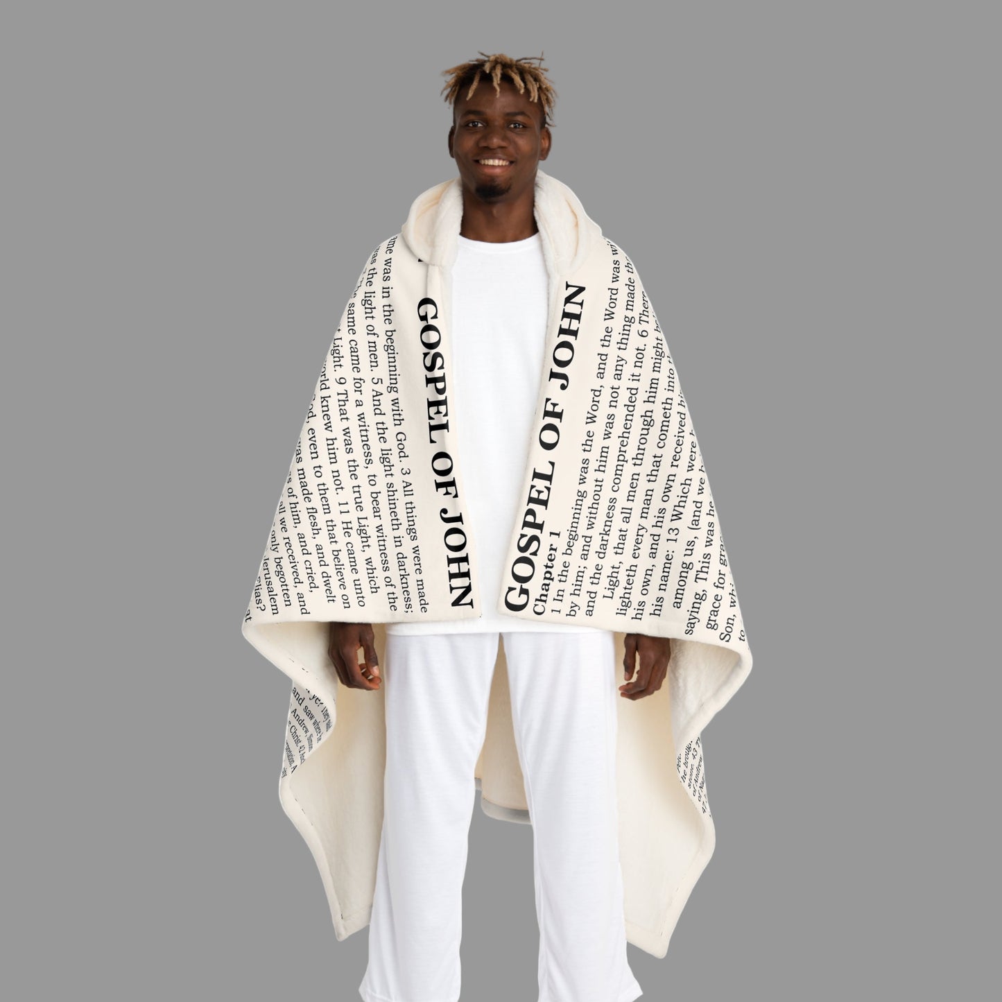 Gospel of John Hooded Sherpa Blanket – Pure White
