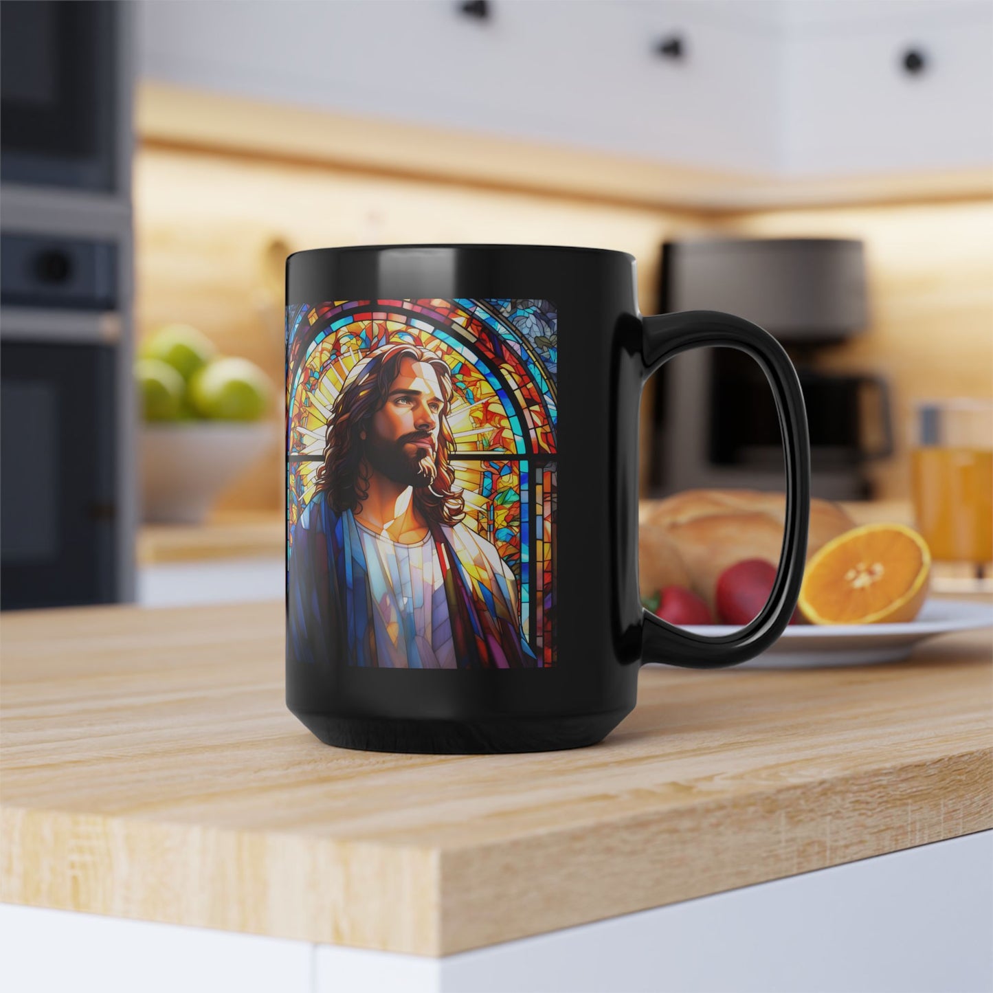 JESUS COFFEE MUG - John 10:9, Jesus Said I AM Stained-Glass Collection, 15 oz, black