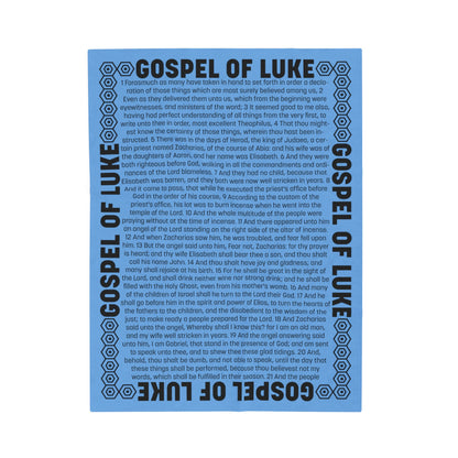 Gospel Plush Blanket, in Sky Blue Color, with Gospel of Luke Print, from "Four Gospels" Collection.