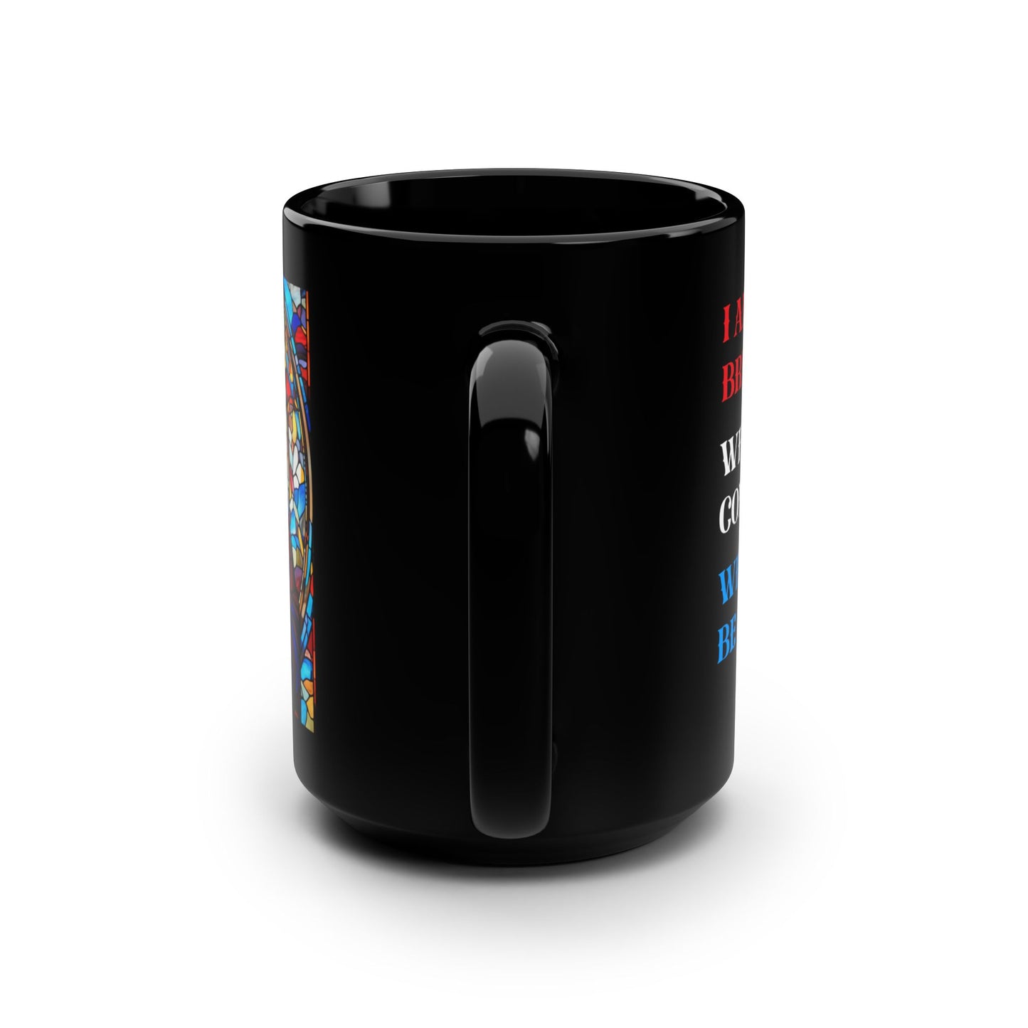 JESUS COFFEE MUG - John 6:35, Jesus Said I AM Stained-Glass Collection, 15 oz, black