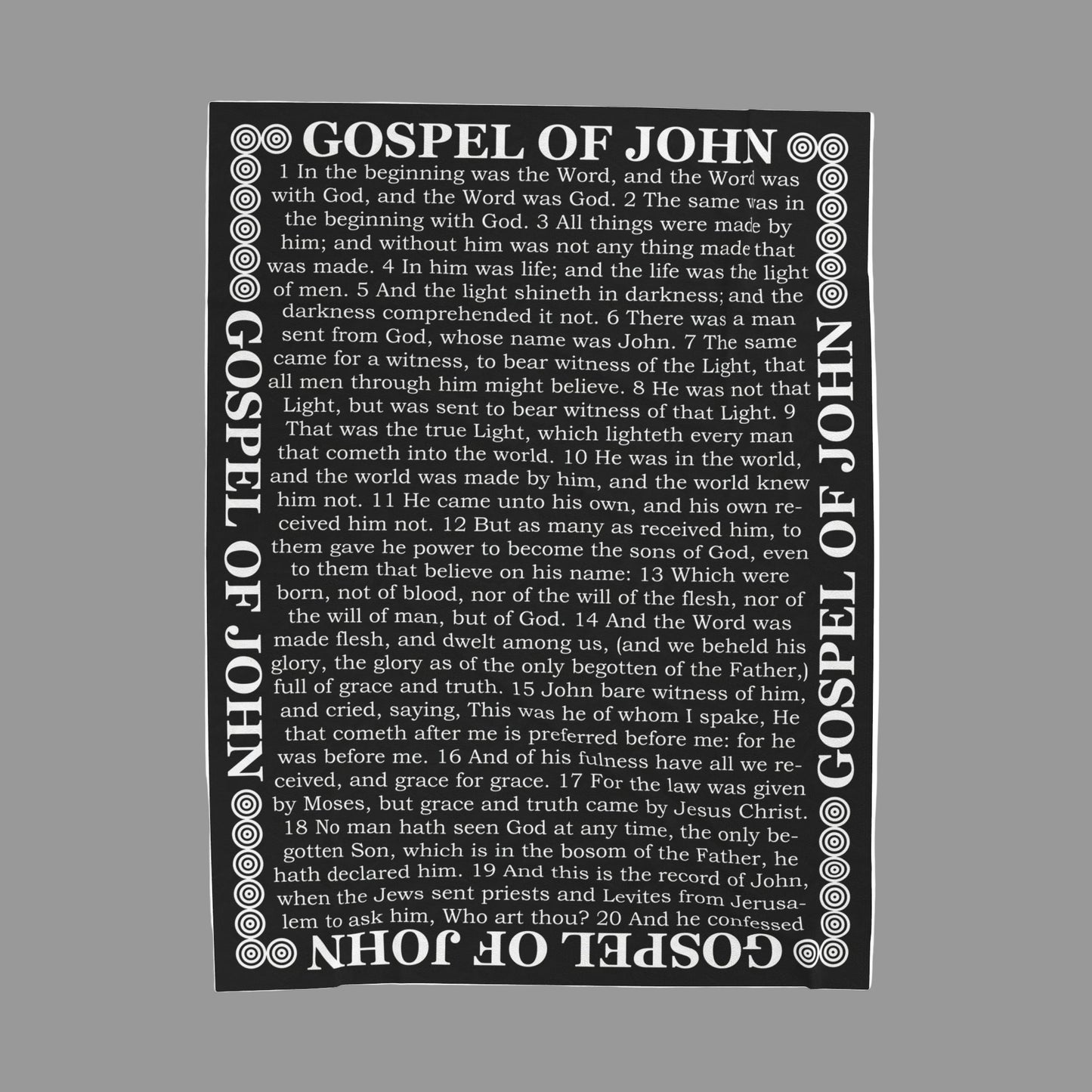 Gospel of John Black Velveteen Plush Blanket with Scriptures Print