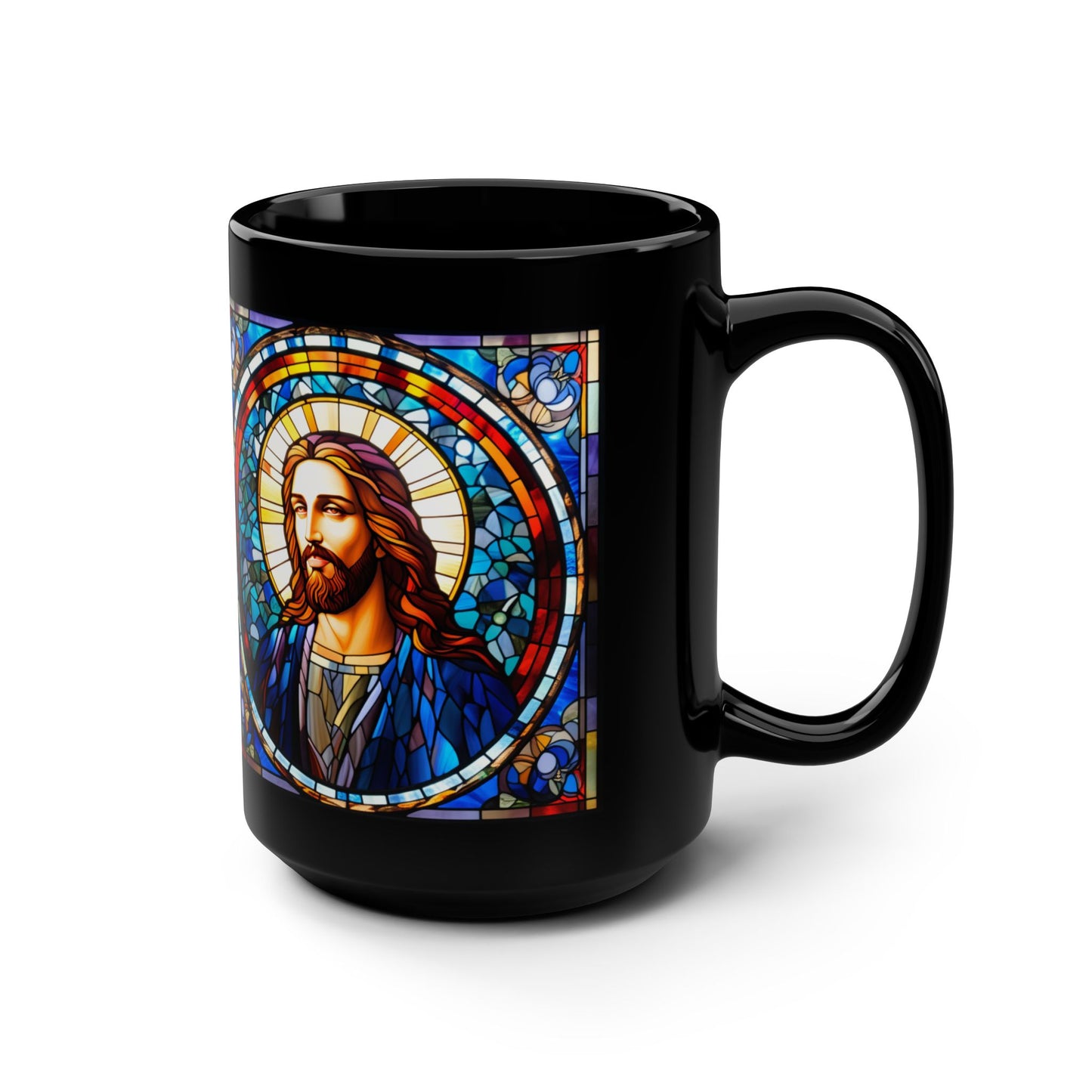 JESUS COFFEE MUG - John 14:6, Jesus Said I AM Stained-Glass Collection, 15 oz, black