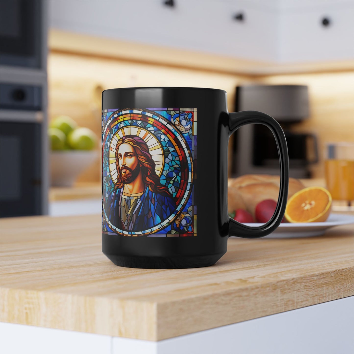 JESUS COFFEE MUG - John 14:6, Jesus Said I AM Stained-Glass Collection, 15 oz, black