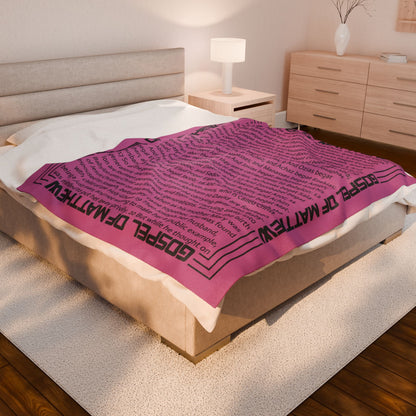 Gospel of Matthew Sky Magenta Velveteen Plush Blanket with Scriptures Print