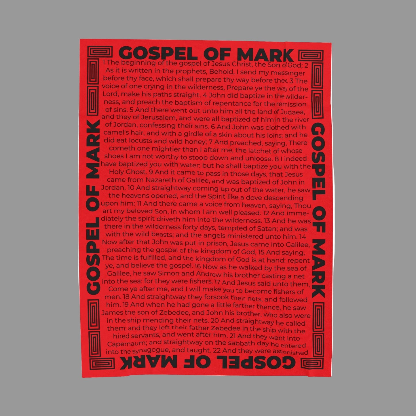 Gospel of Mark Scarlet Velveteen Plush Blanket with Scriptures Print