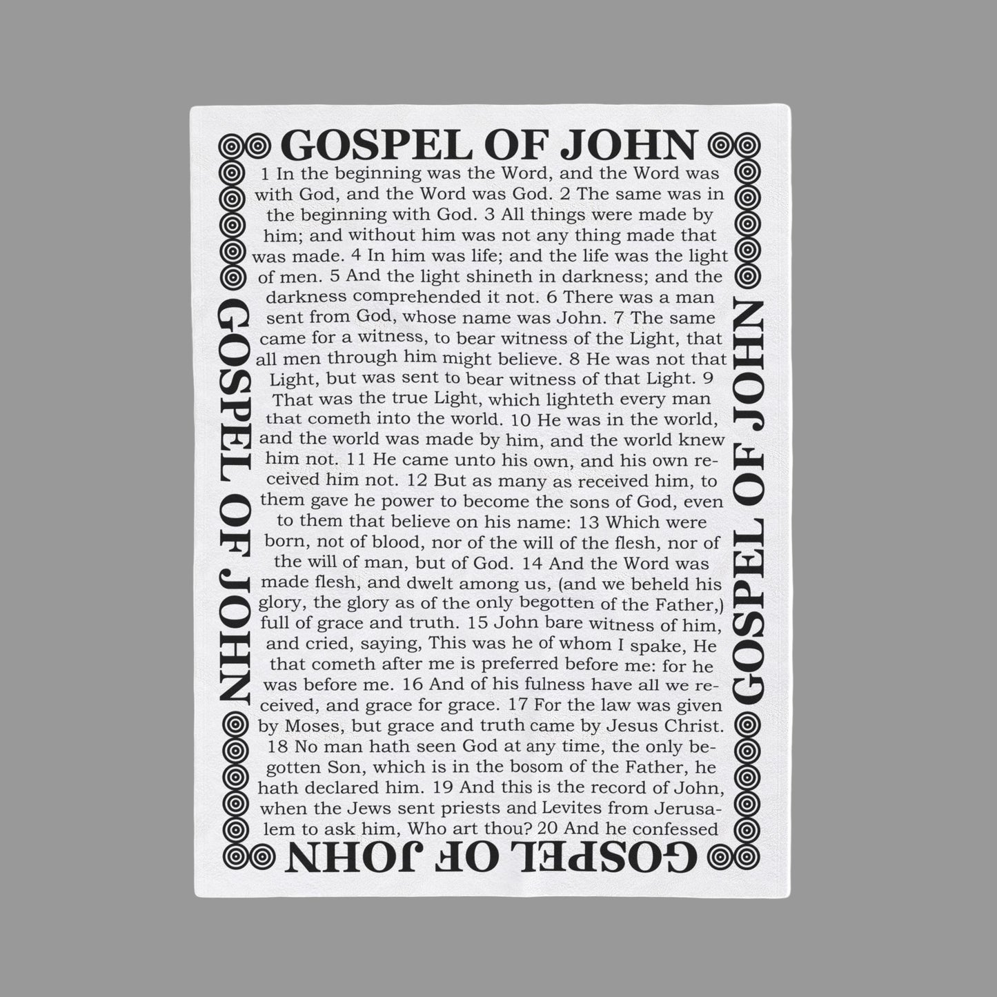 Gospel of John Pure White Velveteen Plush Blanket with Scriptures Print
