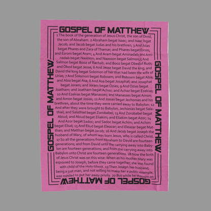 Gospel of Matthew Sky Magenta Velveteen Plush Blanket with Scriptures Print