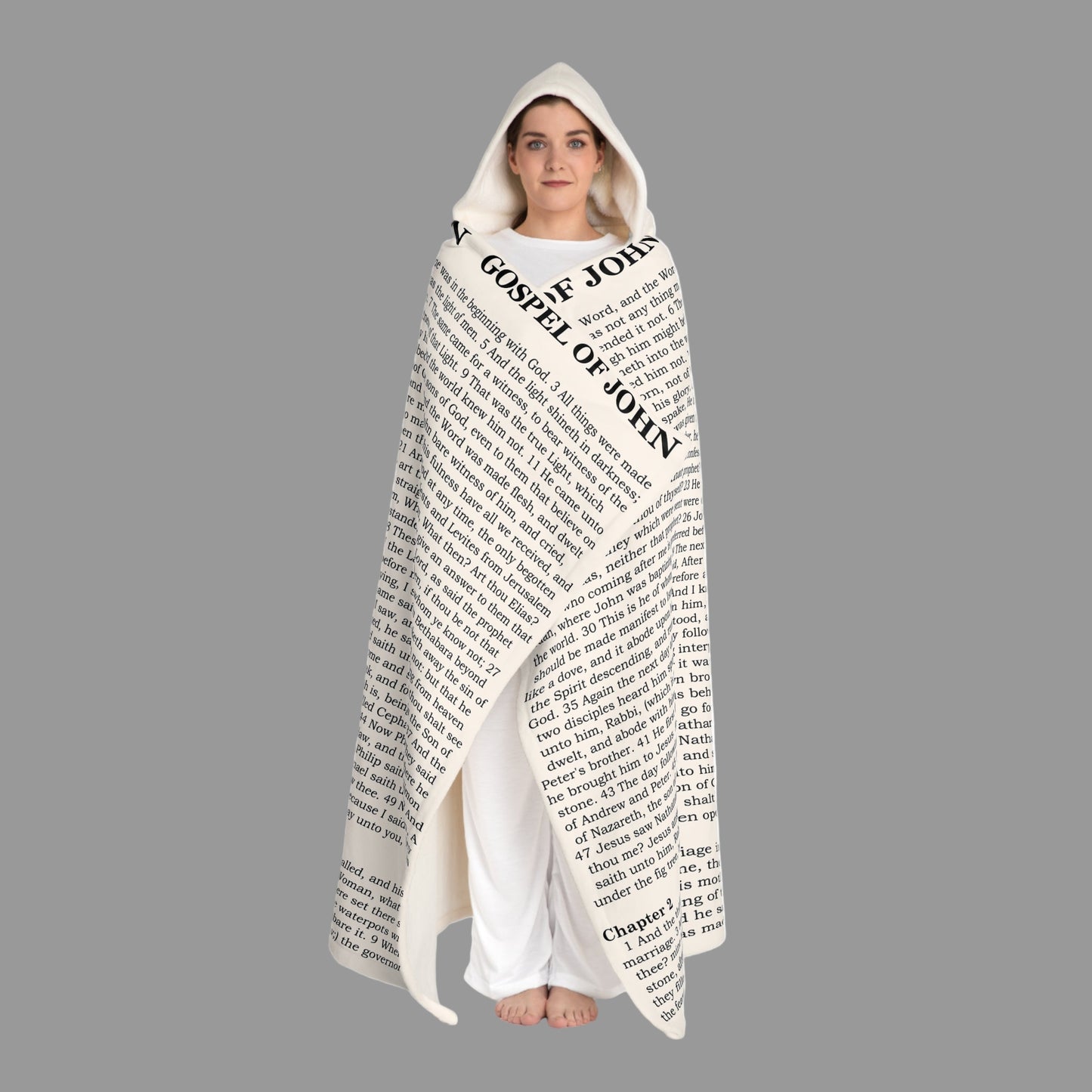 Gospel of John Hooded Sherpa Blanket – Pure White