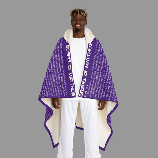 Gospel of Matthew Hooded Sherpa Blanket – Purple