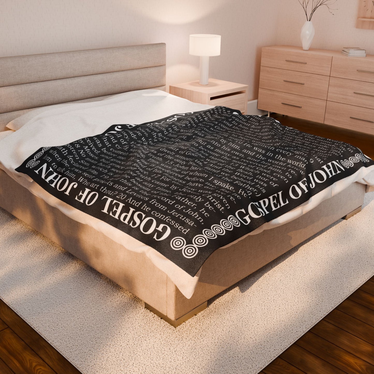 Gospel of John Black Velveteen Plush Blanket with Scriptures Print