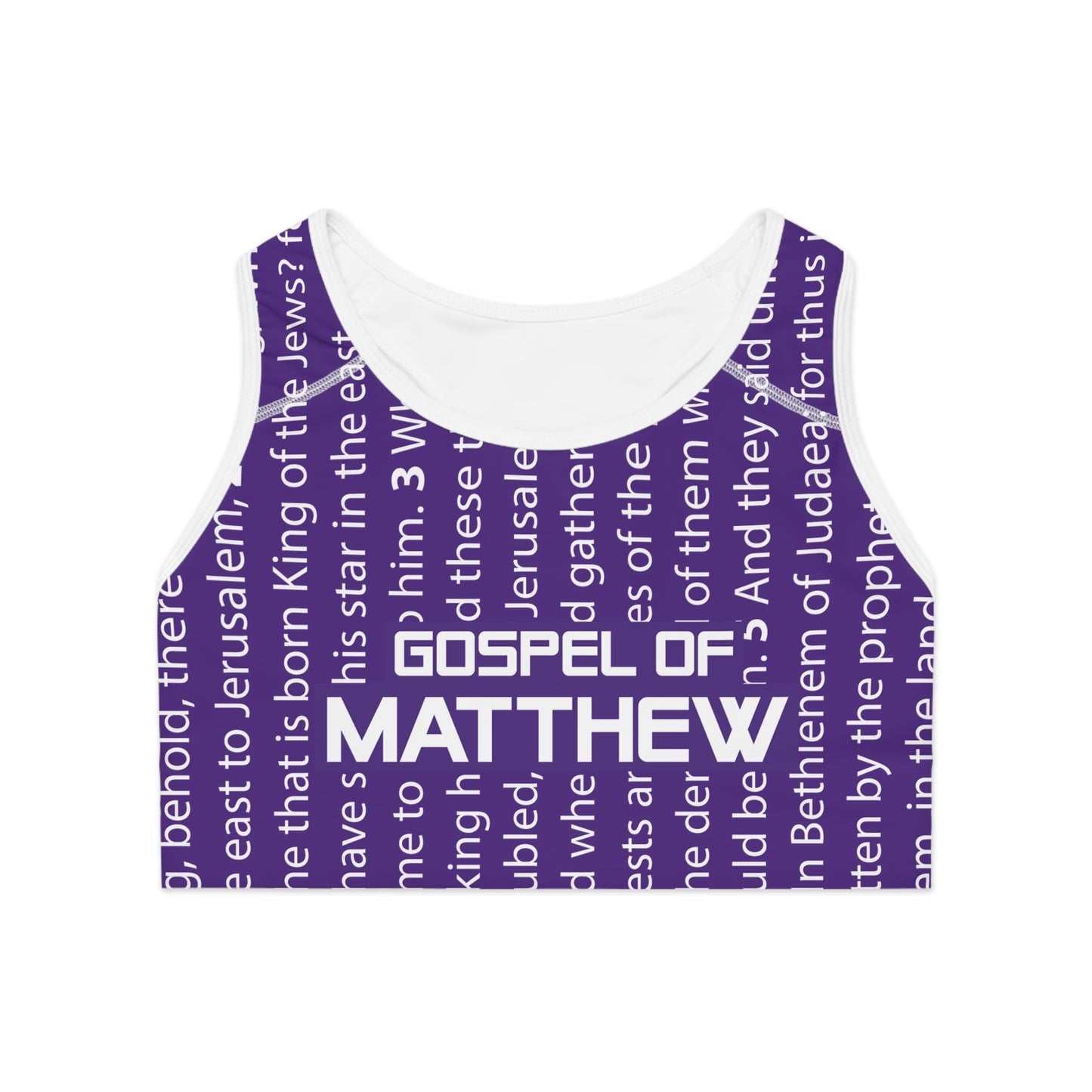 Gospel of Matthew Sports Bra, Inspirational Workout Top, Fitness Apparel, Christian Activewear, Women’s Sportswear