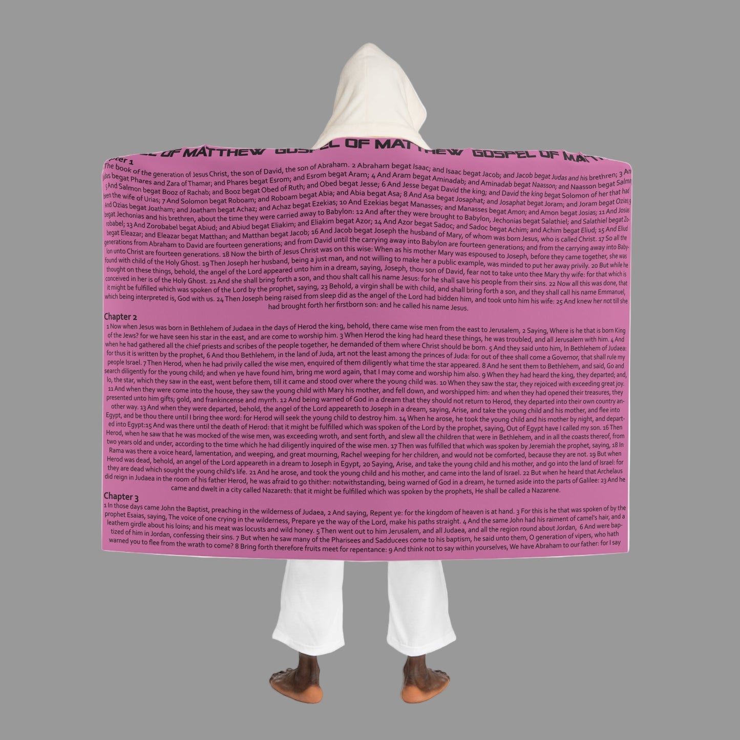 Gospel of Matthew Hooded Sherpa Blanket – Sky Magenta