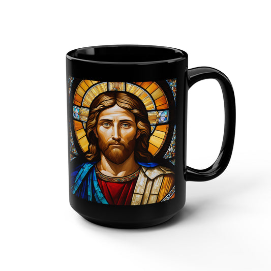 JESUS COFFEE MUG - Colossians 2:9, Jesus Is Stained-Glass Collection, 15 oz, black