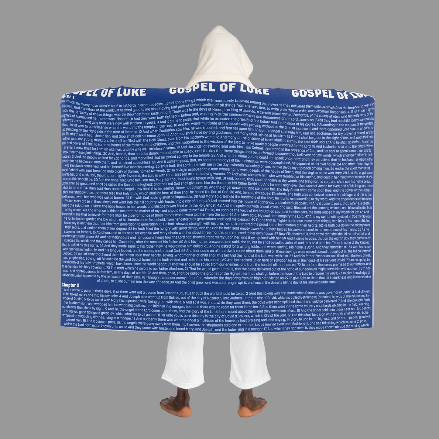 Gospel of Luke Hooded Sherpa Blanket – Cobalt Blue
