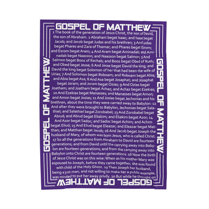Gospel Plush Blanket, in Purple Color, with Gospel of Mathew Print, from "Four Gospels" Collection.