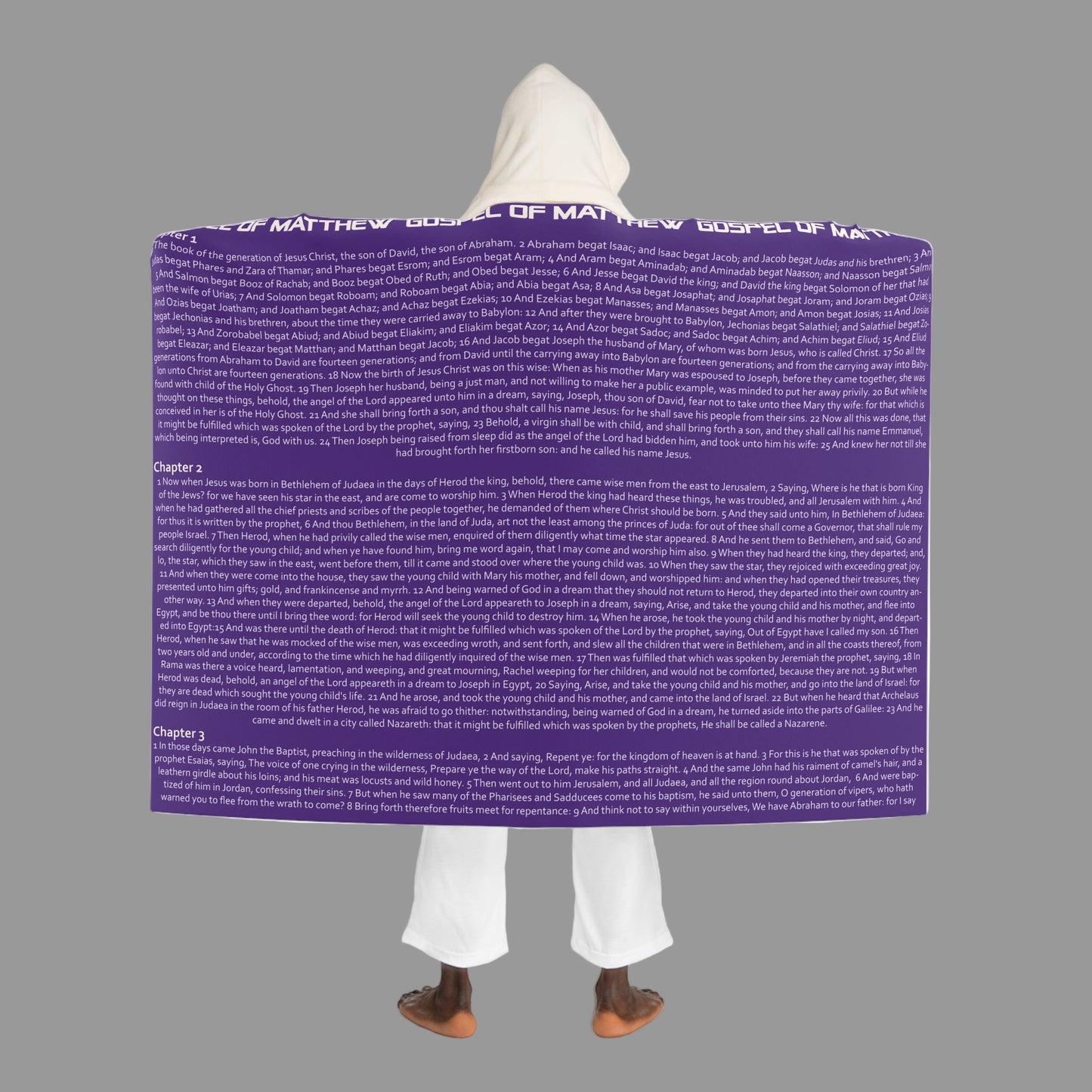 Gospel of Matthew Hooded Sherpa Blanket – Purple