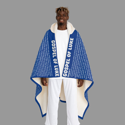 Gospel of Luke Hooded Sherpa Blanket – Cobalt Blue