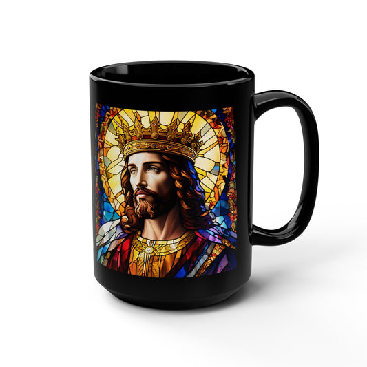 JESUS COFFEE MUG - Revelation 22:14, Jesus Said I AM Stained-Glass Collection, 15 oz, black