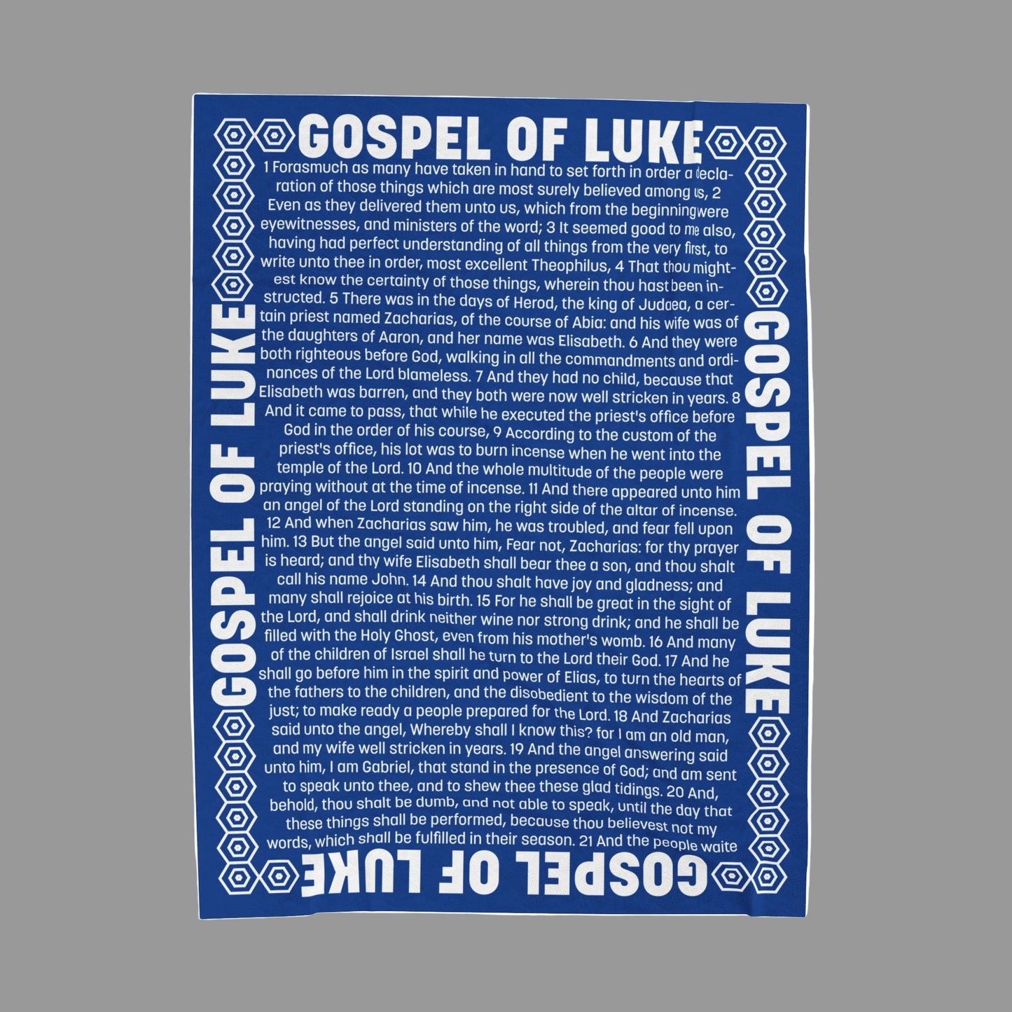Gospel of Luke Cobalt Blue Velveteen Plush Blanket with Scriptures Print
