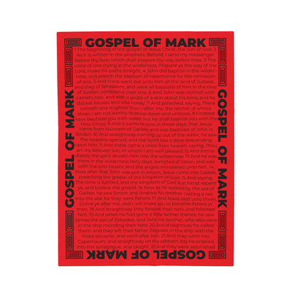 Gospel Plush Blanket, in Red Color, with Gospel of Mark Print, from "Four Gospels" Collection.
