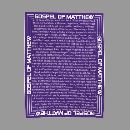 Gospel of Matthew Purple Velveteen Plush Blanket with Scriptures Print