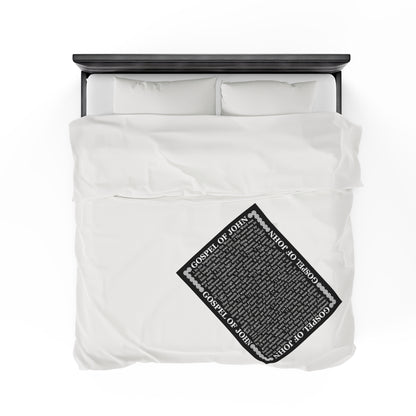 Gospel Plush Blanket, in Black Color, with Gospel of John Print, from "Four Gospels" Collection.