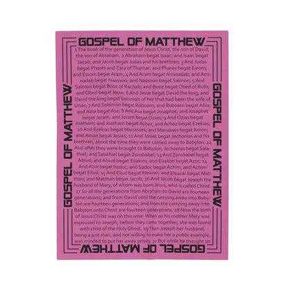 Gospel Plush Blanket, in Pink Color, with Gospel of Matthew Print, from "Four Gospel" Collection.