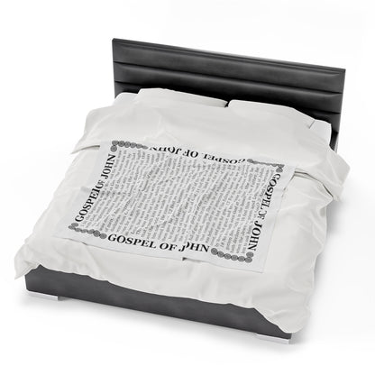 Gospel Plush Blanket, in White Color, with Gospel of John Print, from "Four Gospels" Collection.