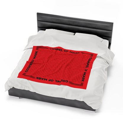 Gospel Plush Blanket, in Red Color, with Gospel of Mark Print, from "Four Gospels" Collection.