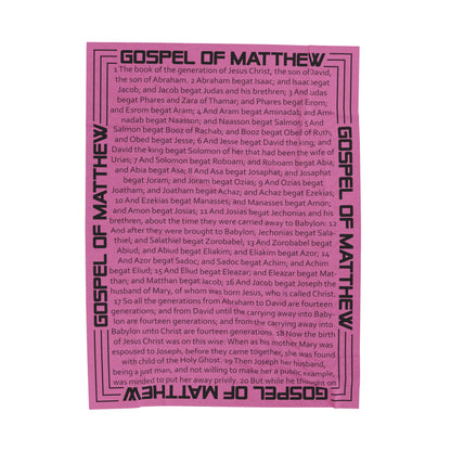 Gospel Plush Blanket, in Pink Color, with Gospel of Matthew Print, from "Four Gospel" Collection.