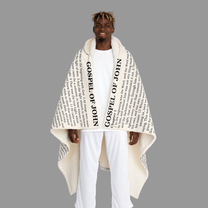 Gospel of John Hooded Sherpa Blanket – Pure White