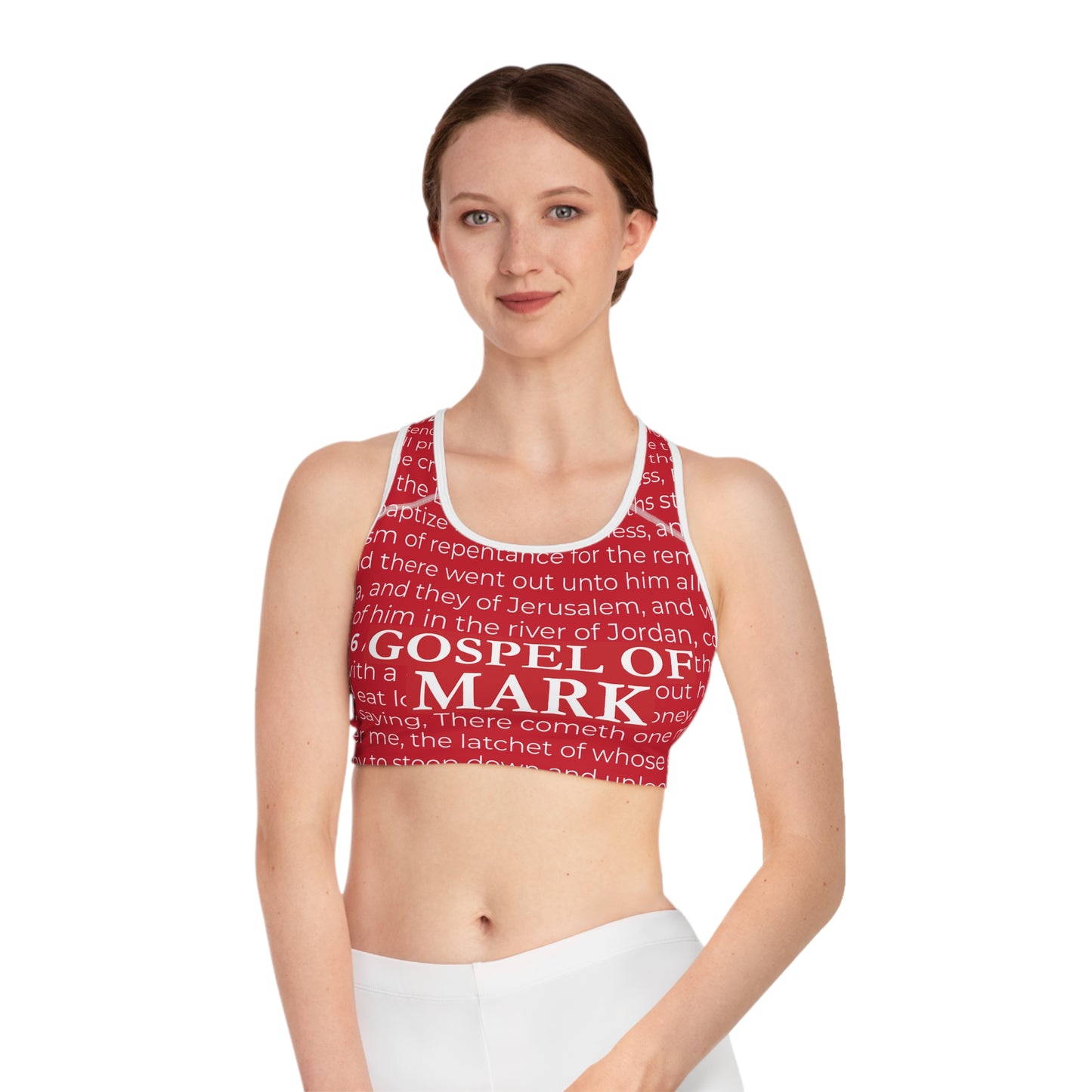 Gospel of Mark Sports Bra, Inspirational Workout Top, Fitness Apparel, Religious Activewear, Church Event Gift, Daily Motivation