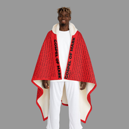 Gospel of Mark Hooded Sherpa Blanket – Scarlet