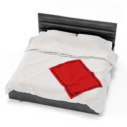 Gospel Plush Blanket, in Red Color, with Gospel of Mark Print, from "Four Gospels" Collection.
