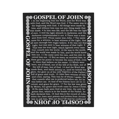 Gospel Plush Blanket, in Black Color, with Gospel of John Print, from "Four Gospels" Collection.