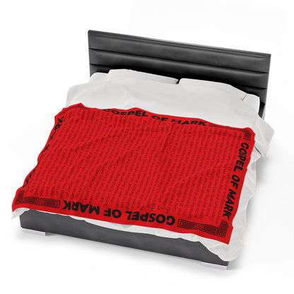 Gospel Plush Blanket, in Red Color, with Gospel of Mark Print, from "Four Gospels" Collection.