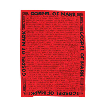 Gospel Plush Blanket, in Red Color, with Gospel of Mark Print, from "Four Gospels" Collection.