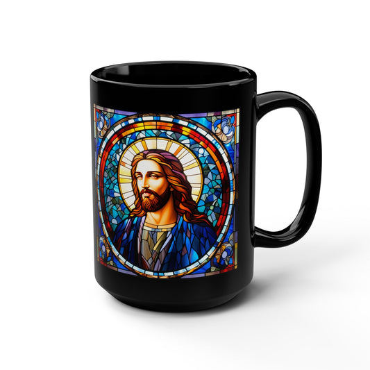 JESUS COFFEE MUG - John 14:6, Jesus Said I AM Stained-Glass Collection, 15 oz, black