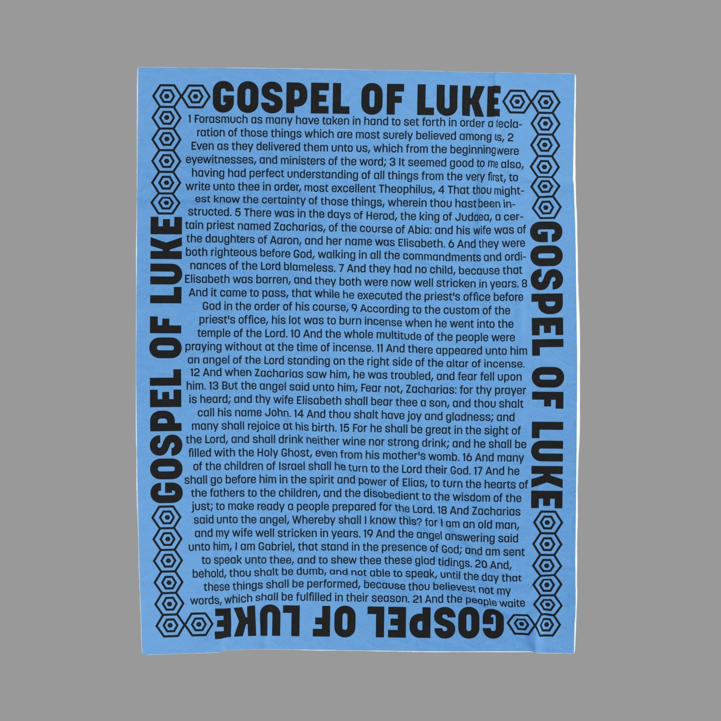 Gospel of Luke Sky Blue Velveteen Plush Blanket with Scriptures Print