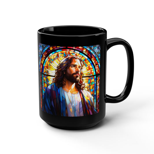 JESUS COFFEE MUG - John 10:9, Jesus Said I AM Stained-Glass Collection, 15 oz, black