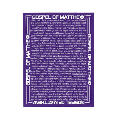 Gospel Plush Blanket, in Purple Color, with Gospel of Mathew Print, from "Four Gospels" Collection.