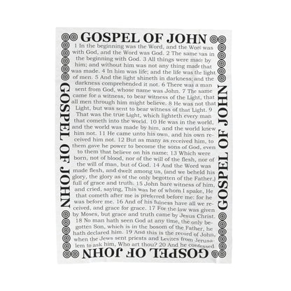 Gospel Plush Blanket, in White Color, with Gospel of John Print, from "Four Gospels" Collection.