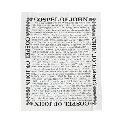 Gospel Plush Blanket, in White Color, with Gospel of John Print, from "Four Gospels" Collection.