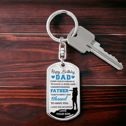 Stunning Graphic Dog Tag Keychain with YOUR PERSONAL ENGRAVING for DAD