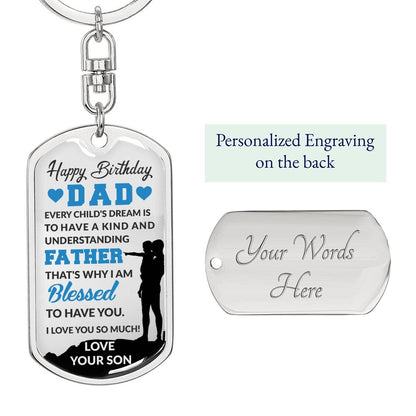 Stunning Graphic Dog Tag Keychain with YOUR PERSONAL ENGRAVING for DAD