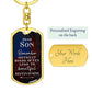 Stunning Graphic Dog Tag Keychain with YOUR PERSONAL ENGRAVING for SON